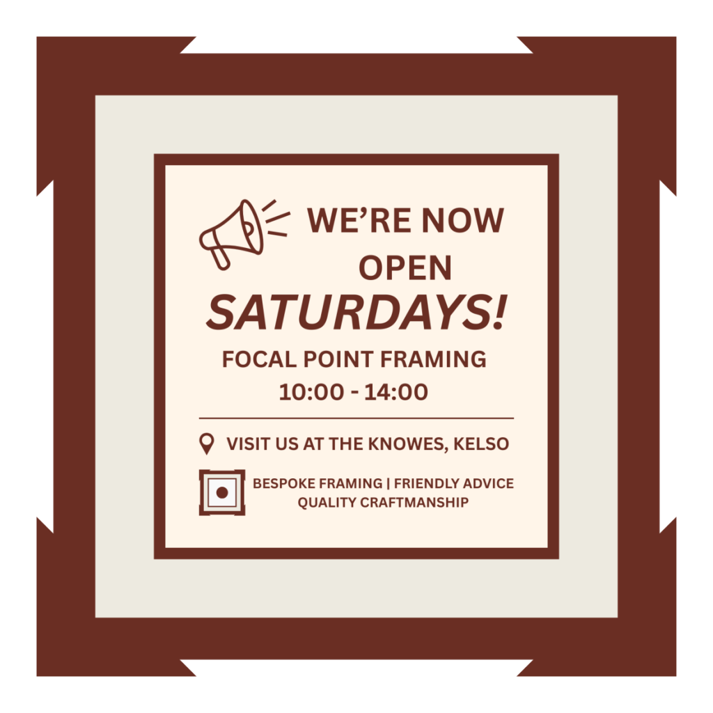 We’re Now Open on Saturdays! opening saturday square in frame with border